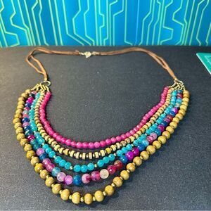 Multicolor Agate and wooden beads multi Strand long necklace item number 0061